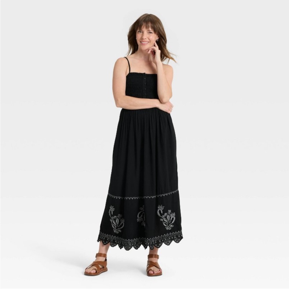 Women's Button-Front Smocked Maxi Sundress - Universal Thread™ Black XS NWT